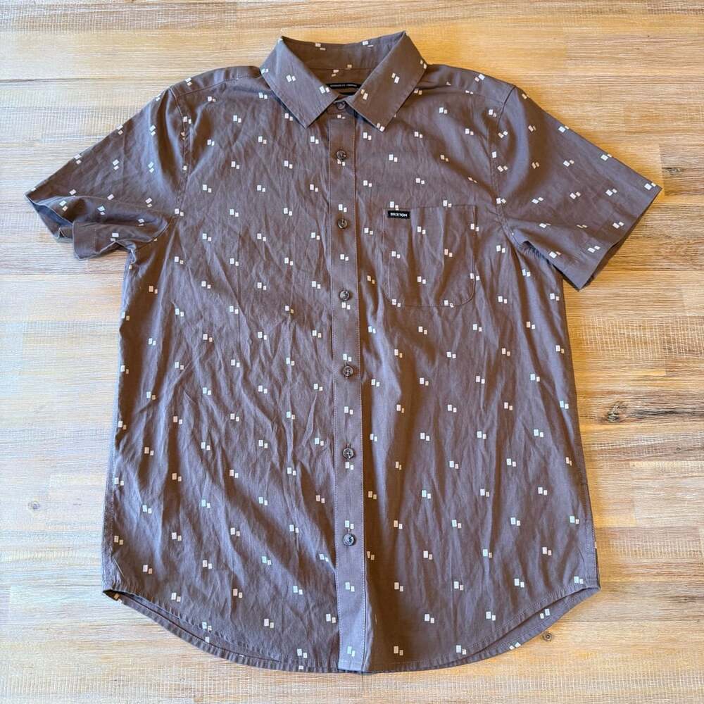 Brixton Charter Print Men's Short Sleeve Woven Shirt Brown Size S